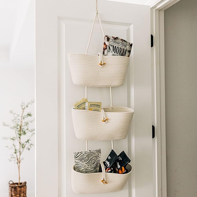 OrganiHaus Over the Door Organizer, Woven Rope Hanging Baskets - Image 3