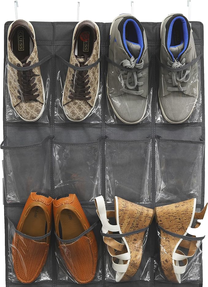 Simple Houseware 24 Pockets Large Clear Over Door Shoe Organizer, Dark Gray | - Image 4