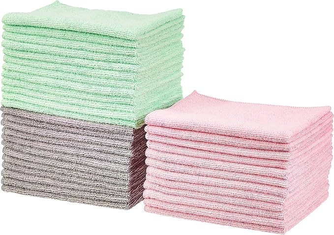Amazon Basics Microfiber Cleaning Cloths, Ultra Absorbent, Scratch Free by AmazonBasics