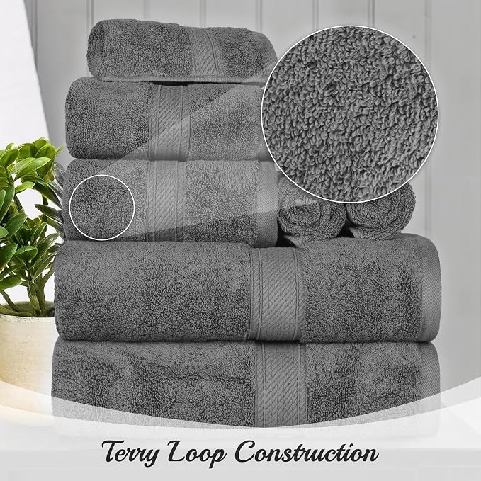 SUPERIOR Egyptian Cotton Plush & Absorbent, Hand Towel Set of 4, Charcoal | - Image 6
