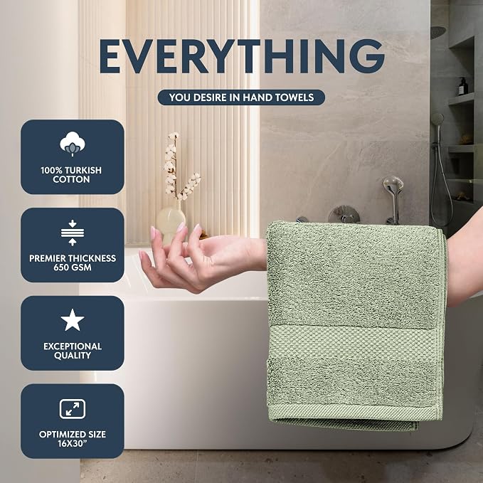 White Classic Luxury Mint Green Hand Towels - Image 2