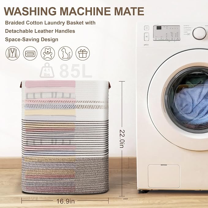 85L Tall Woven Laundry Basket Hamper - Image 7
