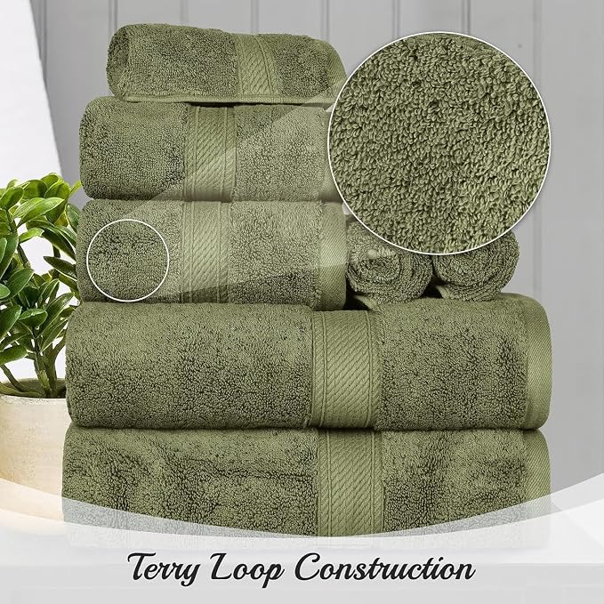 Superior Egyptian Cotton Plush Absorbent, 10 Piece Set, Forest Green | Quick Dry - Image 7