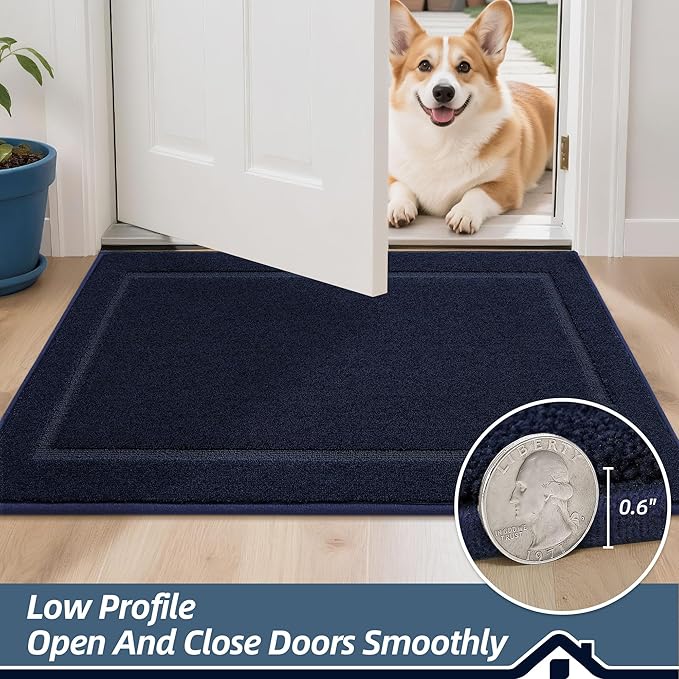 BEQHAUSE Dog Door Mat for Muddy Paws 20"x32" Dirt Trapper Absorbent Doormat Non Slip Entryway Rugs Washable Stain Resistant Welcome Floor Mat Soft Low-Profile for Front Back Door, Navy Blue