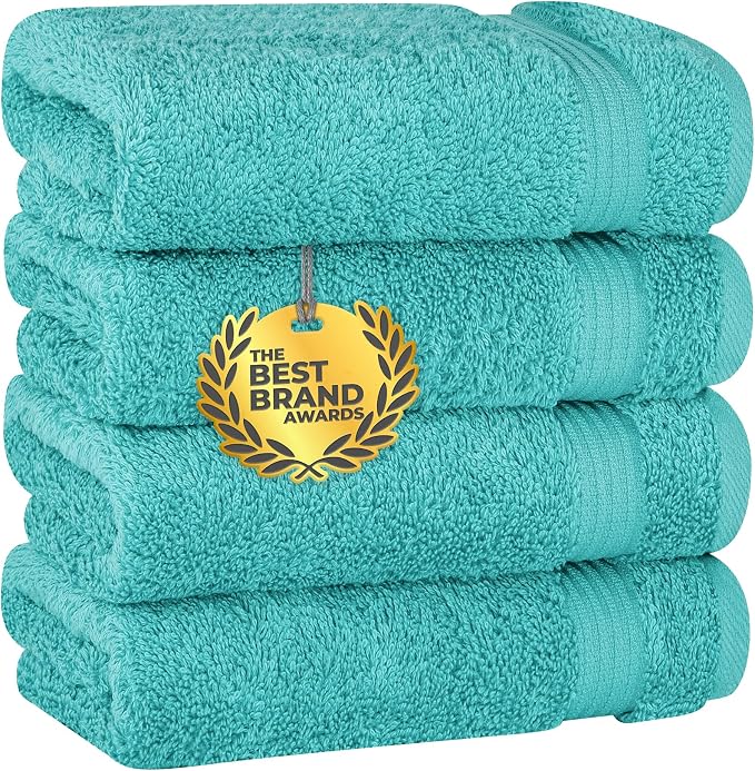 Cotton Paradise 100% Cotton Turkish Hand Towels, 4 Piece, Turquoise Blue - Image 2