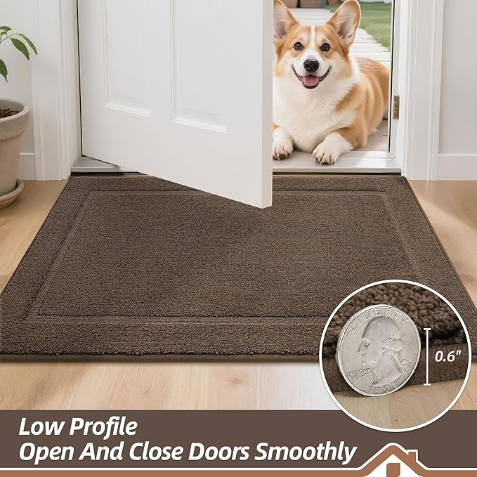 BEQHAUSE Dog Door Mat for Muddy Paws 24"x36" Dirt Trapper Absorbent Doormat Non Slip Entryway Rugs Washable Stain Resistant Welcome Floor Mat Soft Low-Profile for Front Back Door, Brown