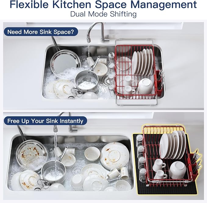 JASIWAY Red Dish Drying Rack in Sink - Image 4