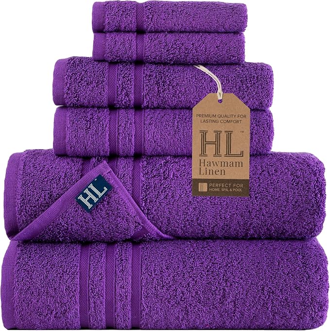 Hawmam Linen Purple 6 Piece Bath Towels Set by HawmamLinen