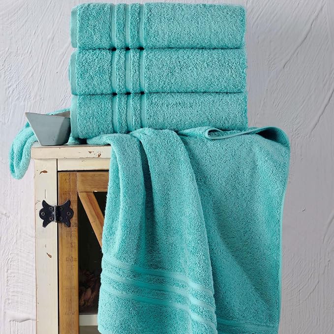Hawmam Linen Teal Turquoise Bath Towels 4 Pack Soft and Absorbent - Image 2