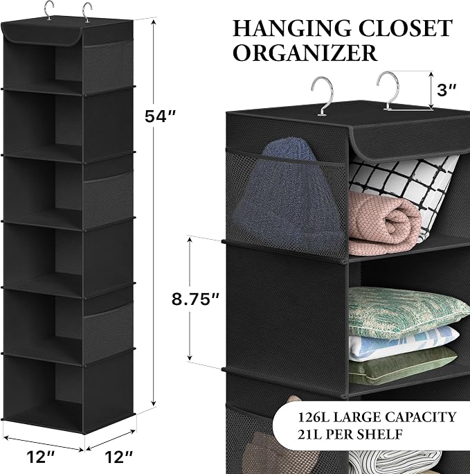 Simple Houseware 6 Shelf Hanging Closet Organizer, Top Support Metal Frame - Image 2