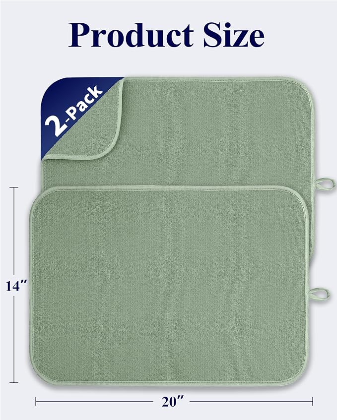 Kitsure 2 Pack Dish Drying Mat for Kitchen Counter, 3-Layer Ultra Absorbent Pad - Image 2
