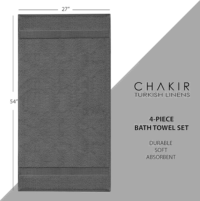 Chakir Turkish Linens 100% Cotton 4-Pack Bath Towels 27x54, Dark Gray | Premium - Image 6