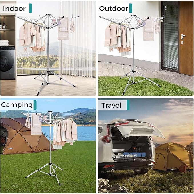 65FT Portable Umbrella Clothesline, 4-Leg Stable Freestanding Drying Rack - Image 6
