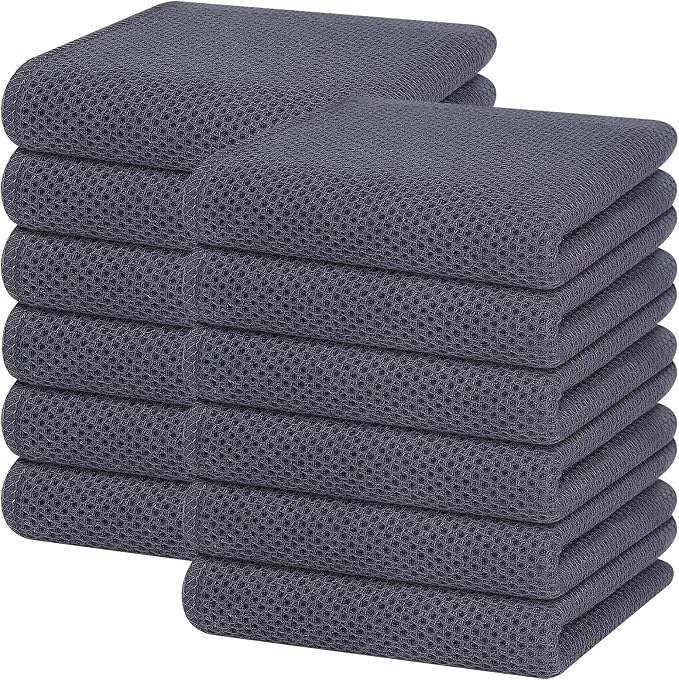 Homaxy 100% Cotton Waffle Weave Kitchen Dish Towels 12-Pack, Dark Grey | 13 x by Homaxy