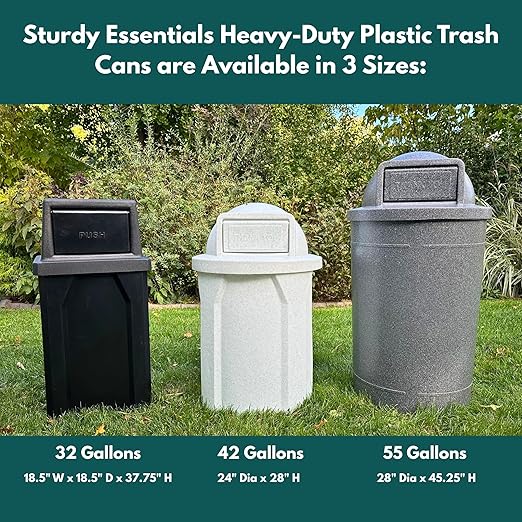 Campus Collection 42 Gallon Round 100% Recycled Plastic Heavy-Duty Commercial Indoor or Outdoor Trash Can with Push Lid and Internal Liner | Great for Schools and Businesses - Blue