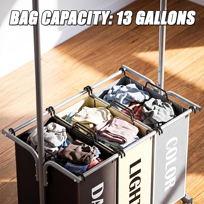 Simple Houseware 3 Bags Laundry Sorter Cart - Image 7