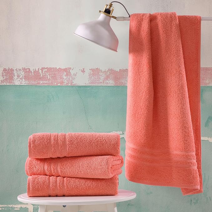 Hawmam Linen Coral Orange Bath Towels 4 Pack Soft and Absorbent - Image 5