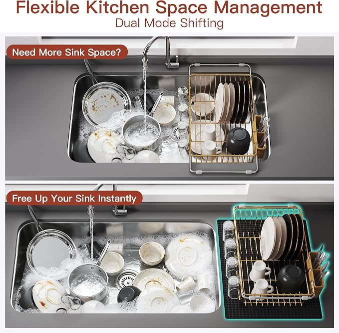 JASIWAY Gold Dish Drying Rack in Sink - Image 4