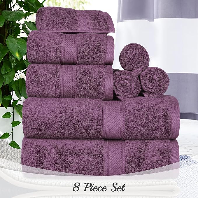 SUPERIOR Egyptian Cotton Ultra Plush & Absorbent, 8 Piece Set, Plum | Quick Dry - Image 3