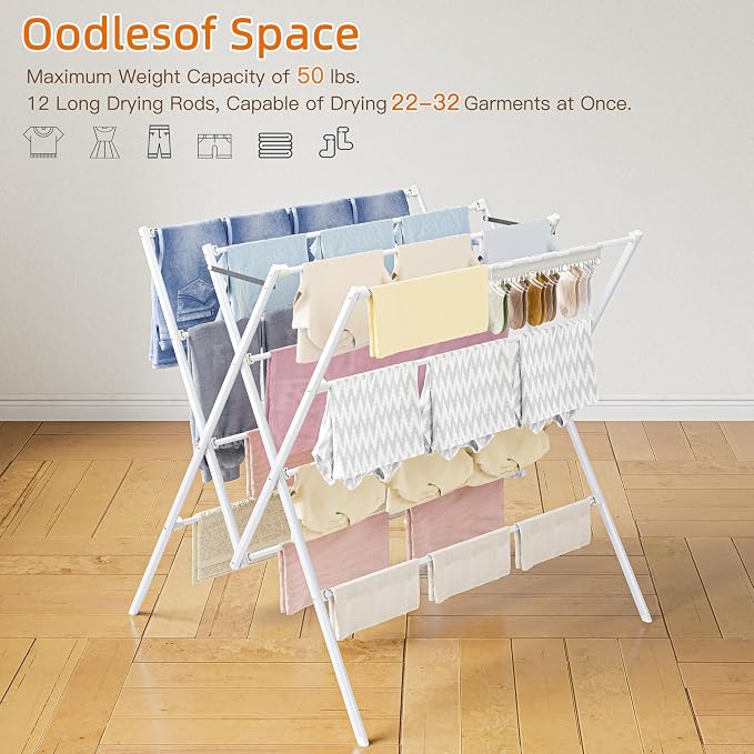 Drying Rack Clothing, 12 Drying Poles - Image 6