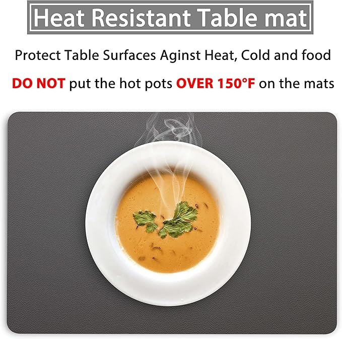 Wipeable Placemats Leather Table Mats Waterproof Heat-Resistant Easy to Clean for Dining Table Set Kitchen Table (2, Grey)