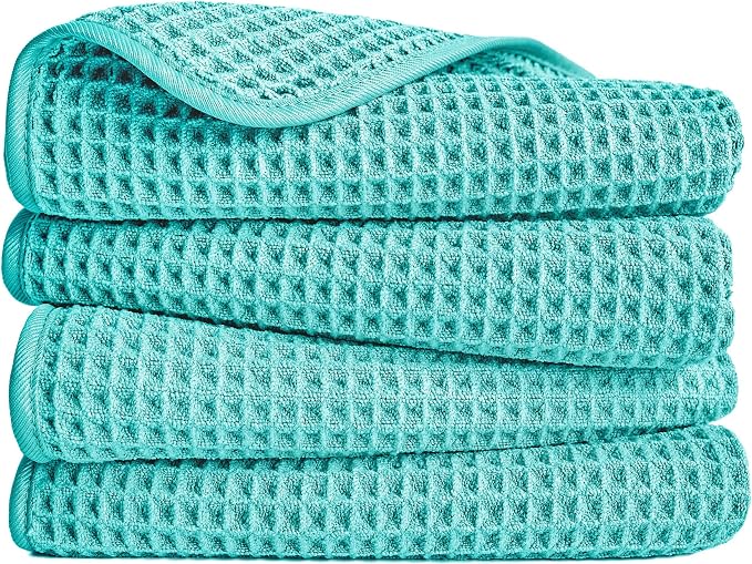 POLYTE 430 GSM Poly Blend Microfiber Quick Dry Waffle Hand Towel, 16x30 in | 4 by Polyte