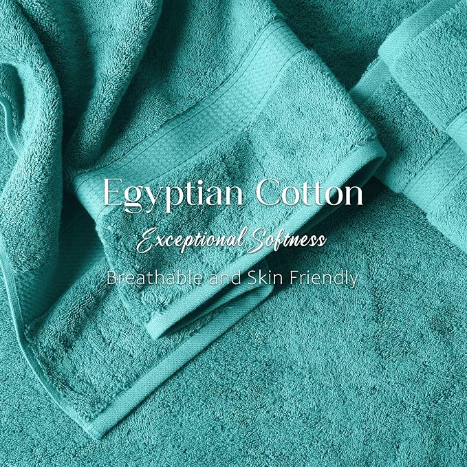SUPERIOR Egyptian Cotton Ultra Plush & Absorbent, 3 Piece Set, Turquoise | - Image 4
