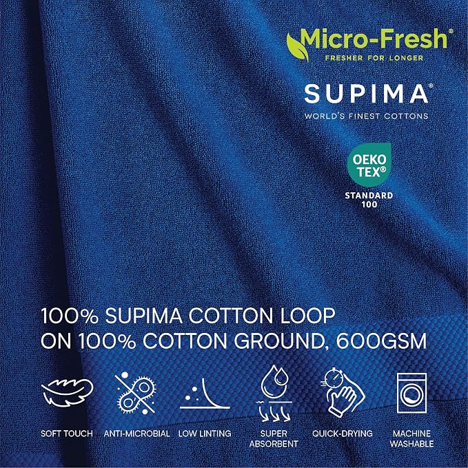 Lacoste Heritage Supima Cotton 6-Piece Towel Set, Surf Blue | Highly Absorbent - Image 3