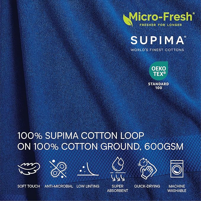 Lacoste Heritage 100% Supima Cotton Bath Towel 30" x 54", Surf Blue | Highly - Image 4