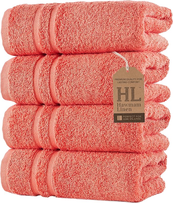 Hawmam Linen Coral Orange Hand Towels 4 Pack Turkish Cotton Premium Quality by HawmamLinen