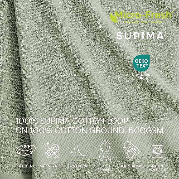 Lacoste Heritage Supima Cotton 6-Piece Towel Set, Aloe | Highly Absorbent - Image 2