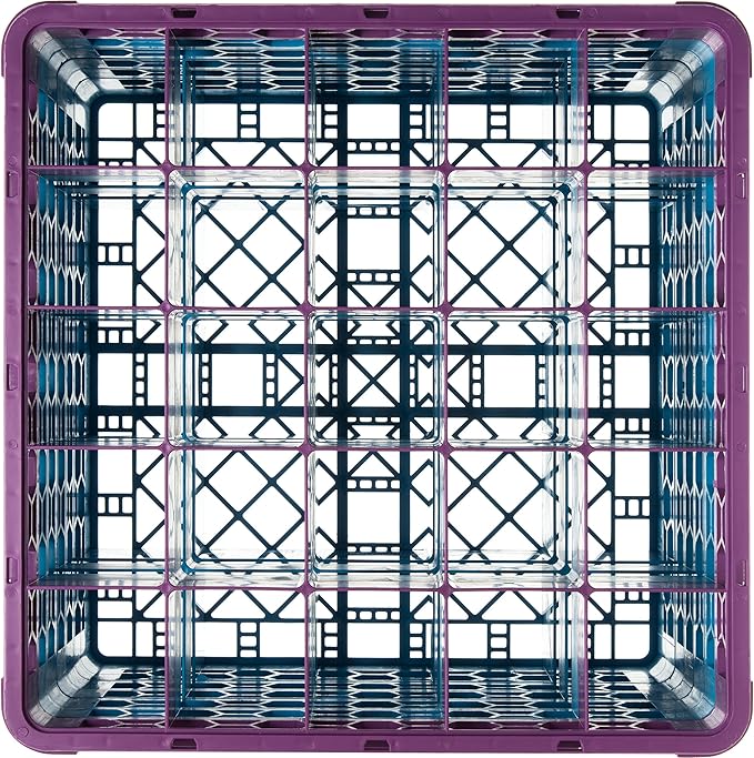 CFS RG25-5C414 OptiClean 25 Compartment Glass Rack with 5 Extenders, 11.9", Polypropylene, Lavender/CFS Blue