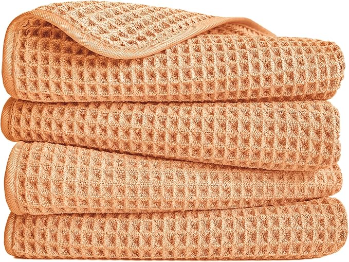 POLYTE 430 GSM Poly Blend Microfiber Quick Dry Waffle Hand Towel, 16x30 in | 4 by Polyte
