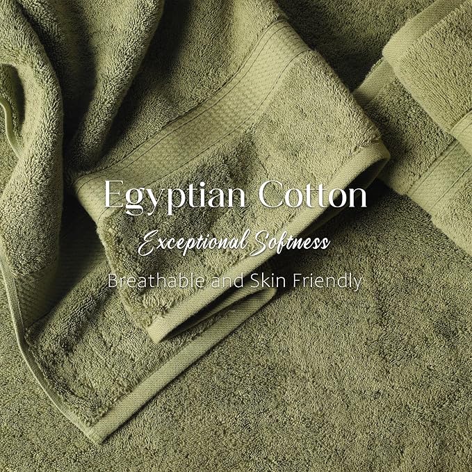 Superior Egyptian Cotton Plush Absorbent, Bath Towel Set of 4, Forest Green | - Image 4