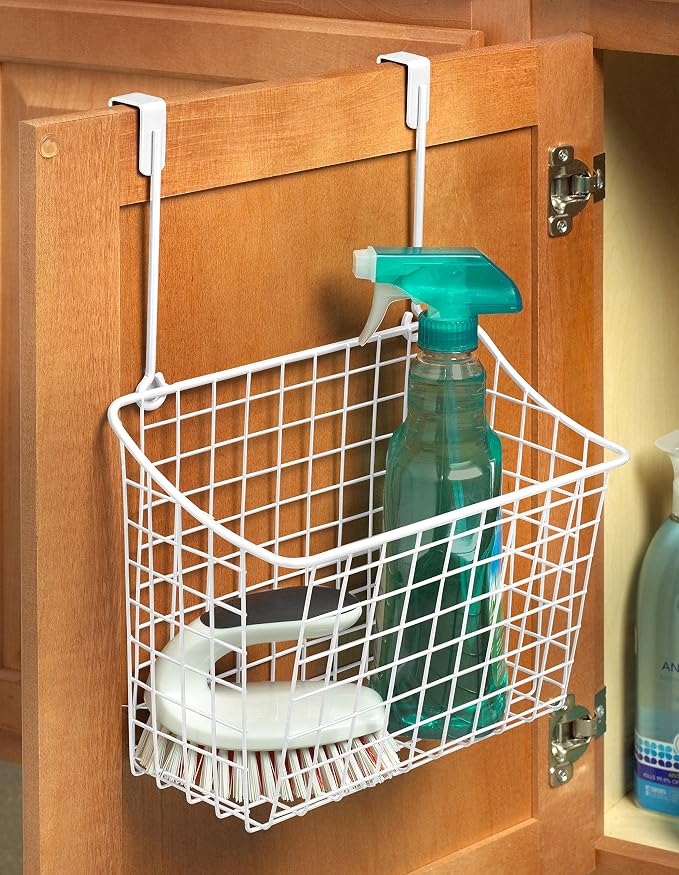 Spectrum Large Over Cabinet Door Organizer White Wire Storage Basket - Image 2