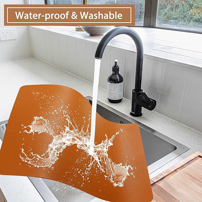 Fall Placemats Set of 4 Wipeable Table Mats Easy to Clean Waterproof Kitchen Mats for Dining Table Outdoor Indoor (4, Brown)