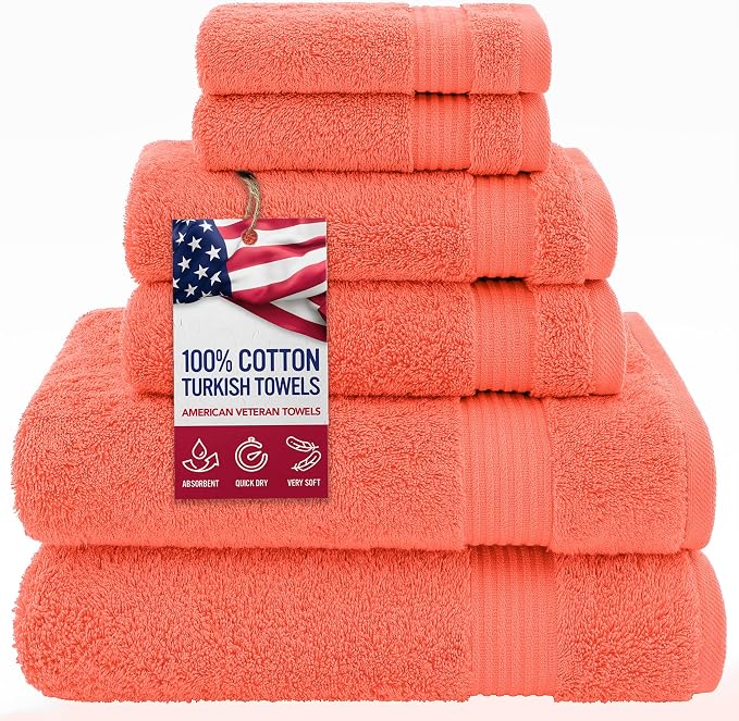 American Veteran Towel, 100% Cotton Turkish 6 Piece Towel Set, Luxury Towels by AmericanVeteranTowel