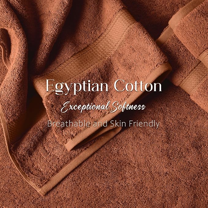 SUPERIOR Egyptian Cotton Ultra Plush & Absorbent, 12 Piece Set, Rust | - Image 4
