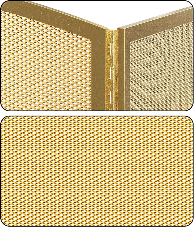 Fire Beauty Fireplace Screen 3 Panel Wrought Iron 48"(L) x 29"(H) Spark Guard Cover(Golden Dusting)