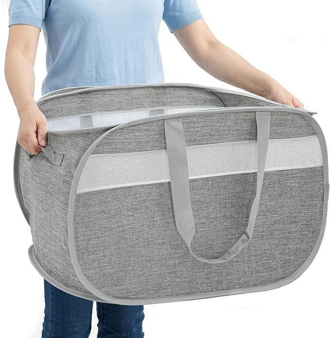 100L Collapsible Laundry Baskets, Foldable Dual Handles Laundry Hamper Grey | by Bemkoo