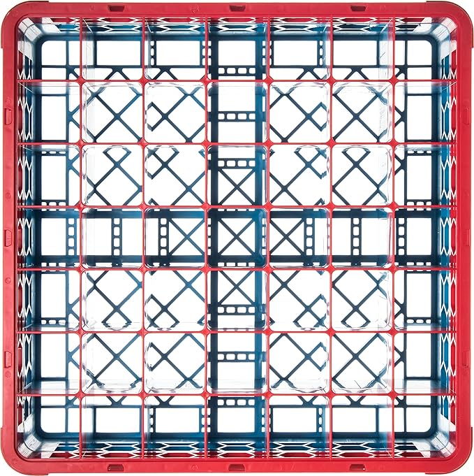 CFS RG49-1C410 OptiClean 49 Compartment Glass Rack with 1 Extender, 5.56", Polypropylene, Red/CFS Blue