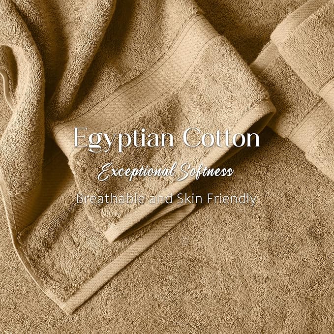 SUPERIOR Egyptian Cotton Ultra Plush & Absorbent, 12 Piece Set, Toast | - Image 4