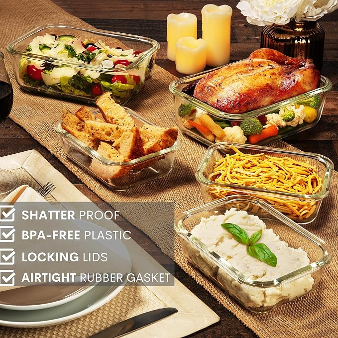 8 Cups/ 63 Oz 4 Piece Large Glass Food Storage/ Baking Containers - Image 6