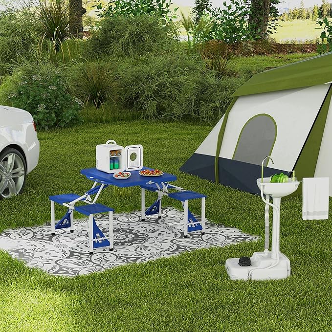 kleankin Portable Camping Sink, Portable Sink Hand Wash Station with 4.5 Gallon (17L) Tank, Rolling Wheels, Soap Dispenser, Towel Holder for RV, Outdoor Events, Gatherings, HDPE, White