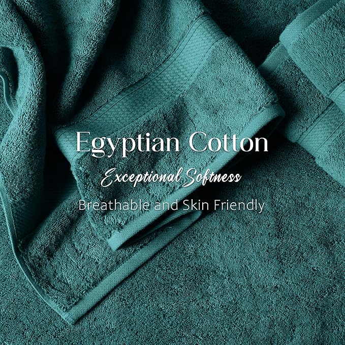 SUPERIOR Egyptian Cotton Ultra Plush & Absorbent, 12 Piece Set, Teal | - Image 4