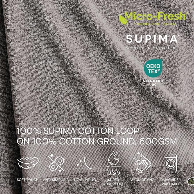 Lacoste Heritage Supima Cotton 6-Piece Towel Set, Meteorite | Highly Absorbent - Image 2