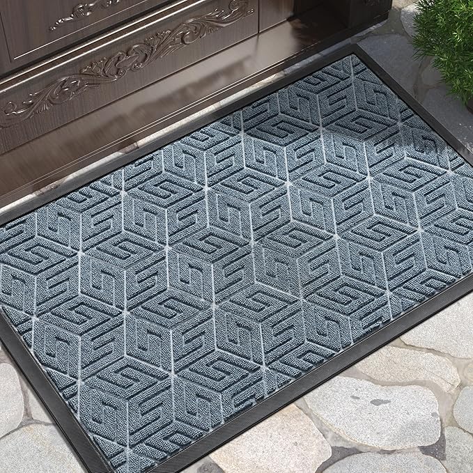 Yimobra Large Door Mat 36x24, All-Weather Waterproof Outdoor Mats for Front Door, Non Slip Rubber Doormat for Patio Proch Outside Entryway Indoor, Mix Blue