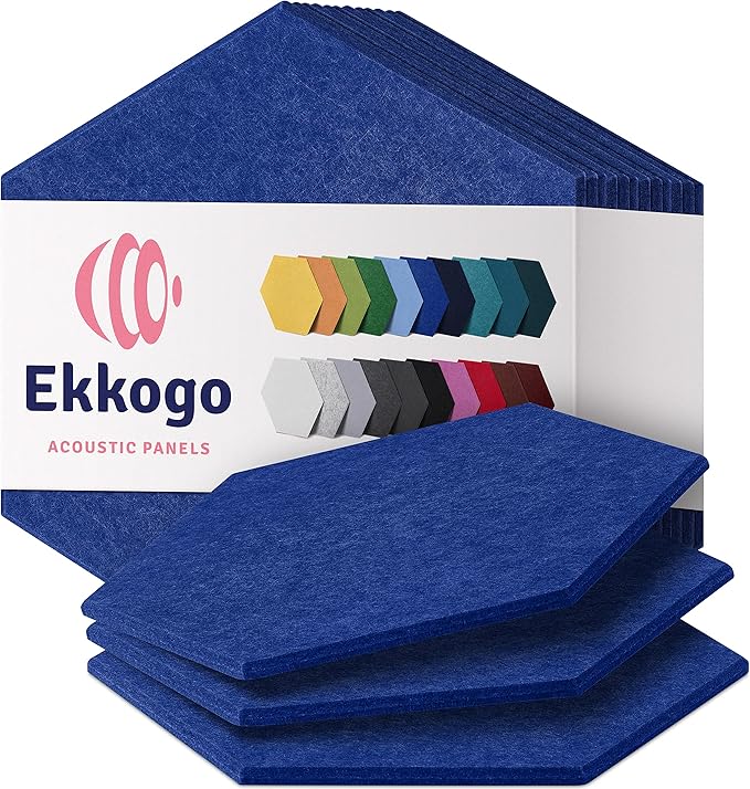 Acoustic Panels 12-Pack Soundproof Wall Panels 14"X12.1"X0.4" Sound Panels High Density Sound Dampening Panels - [Admiral Blue Hexagon]