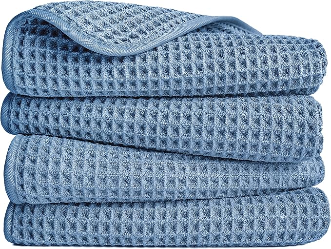 POLYTE 430 GSM Poly Blend Microfiber Quick Dry Waffle Hand Towel, 16x30 in | 4 by Polyte