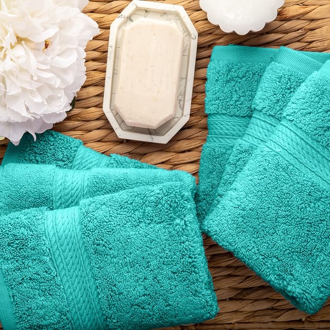SUPERIOR Egyptian Cotton Plush & Absorbent, Face Towel Set of 6, Turquoise | - Image 7